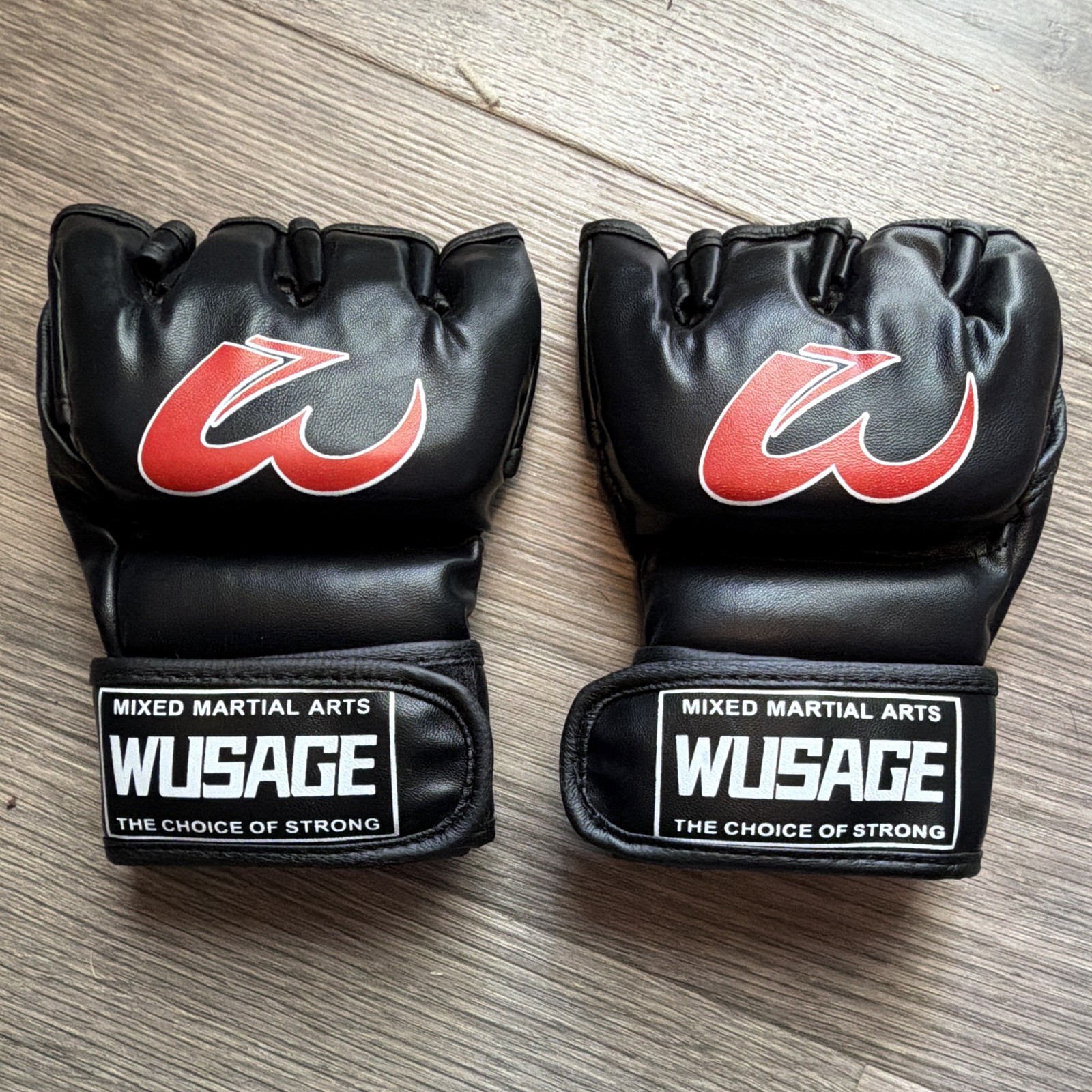 WUSAGE MMA Grappling Gloves Open-Finger Training Black/Red/White Size L