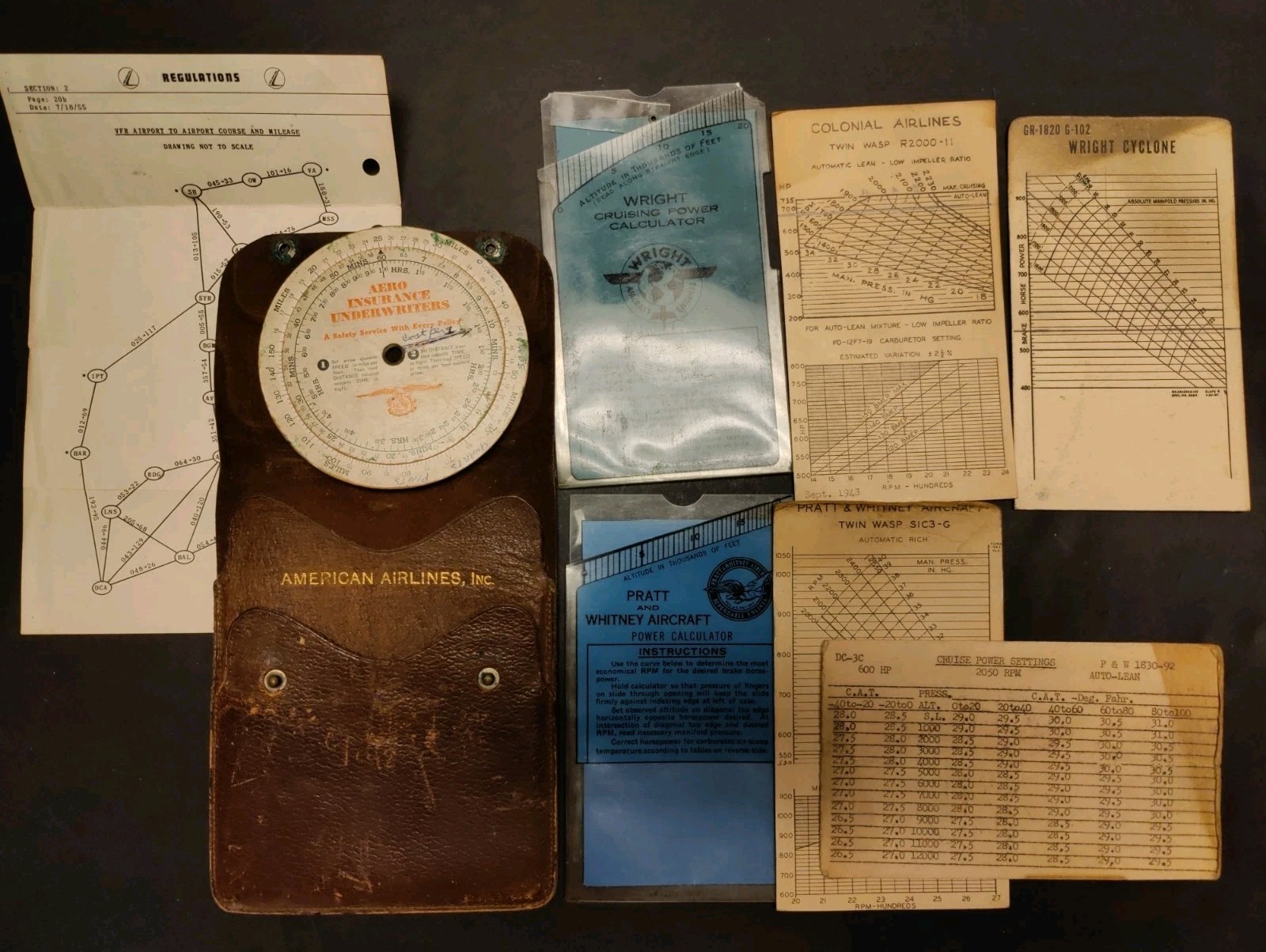 Vintage COLONIAL Pilot Nav Computer Whiz Wheel Cruising Power Calculator -CASE