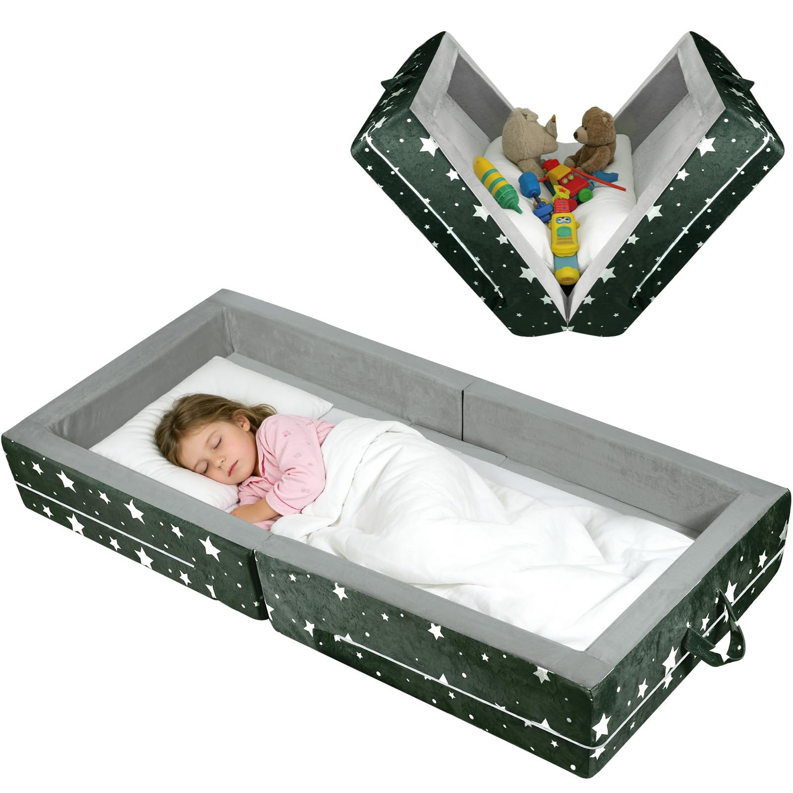 Portable Travel Bed – Foldable Floor Bed for Toddlers 3-6 with 3.54" Soft Foa...