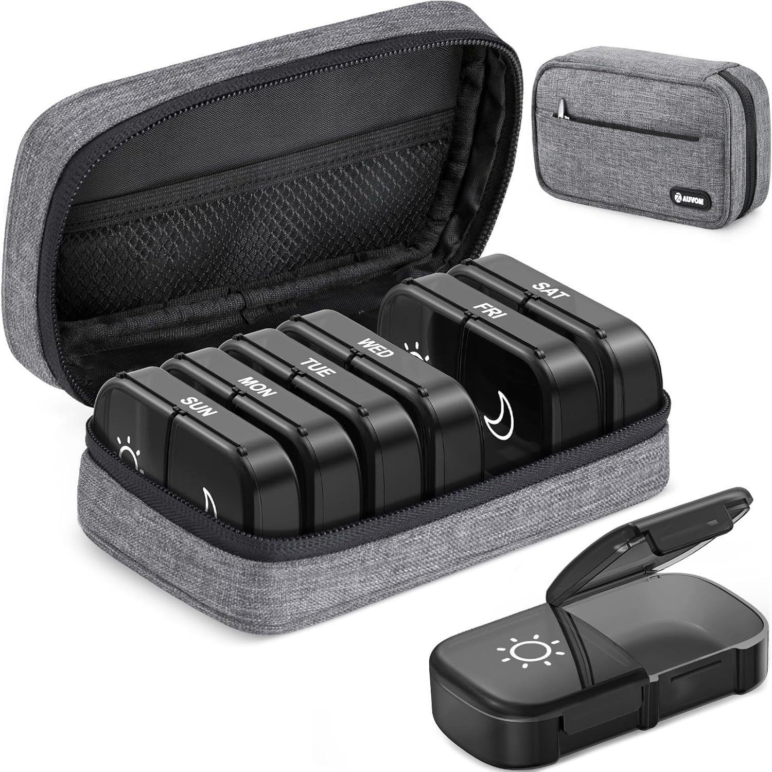 Lightweight Travel Pill Box - 7-Day AM PM Organizer with Zipper