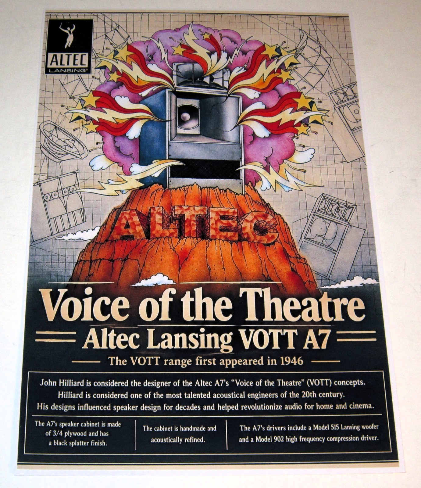Altec Lansing A-7 VOTT Color 1946 Poster 19" x 13" Voice of the Theatre Horn A7