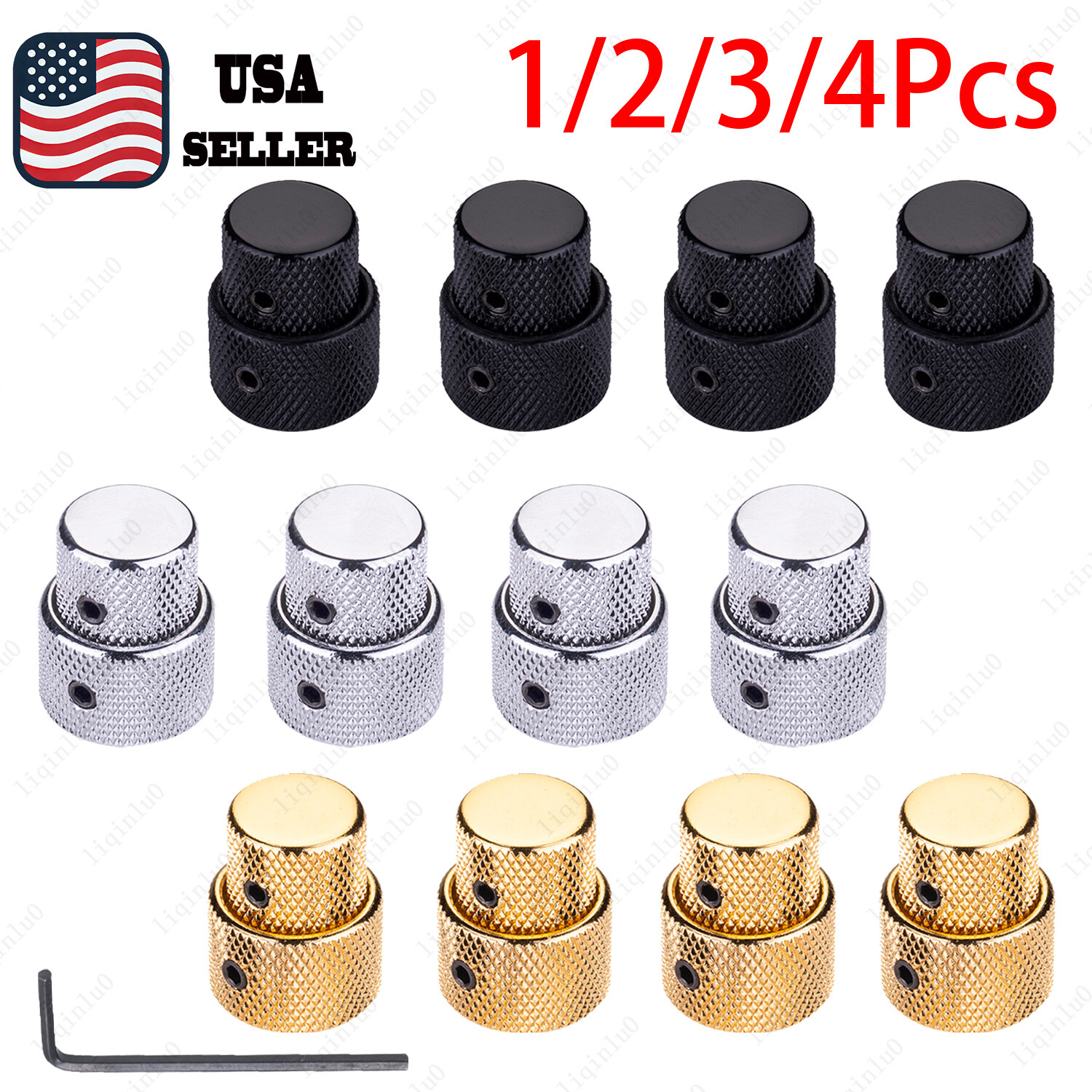 1-4Pcs Metal Dual Concentric Stacked Control Knobs for Jazz Bass in 3 Colors