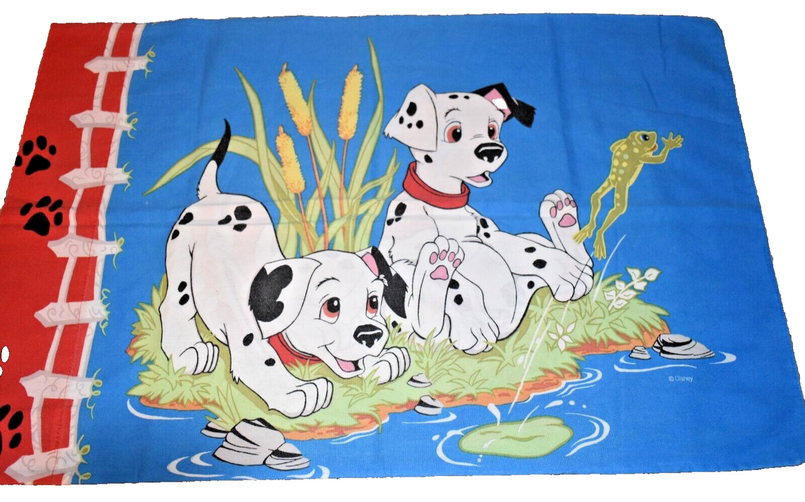 j9 !WOW! Vintage Disney DALMATIANS Frog Puppy Dog Reversible Pillow Case
