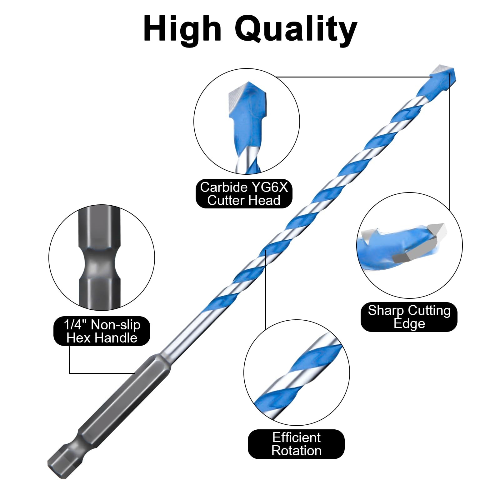 Concrete Drill Bit Set 7 Pcs, Masonry 5/32"-3/8", Shockproof...