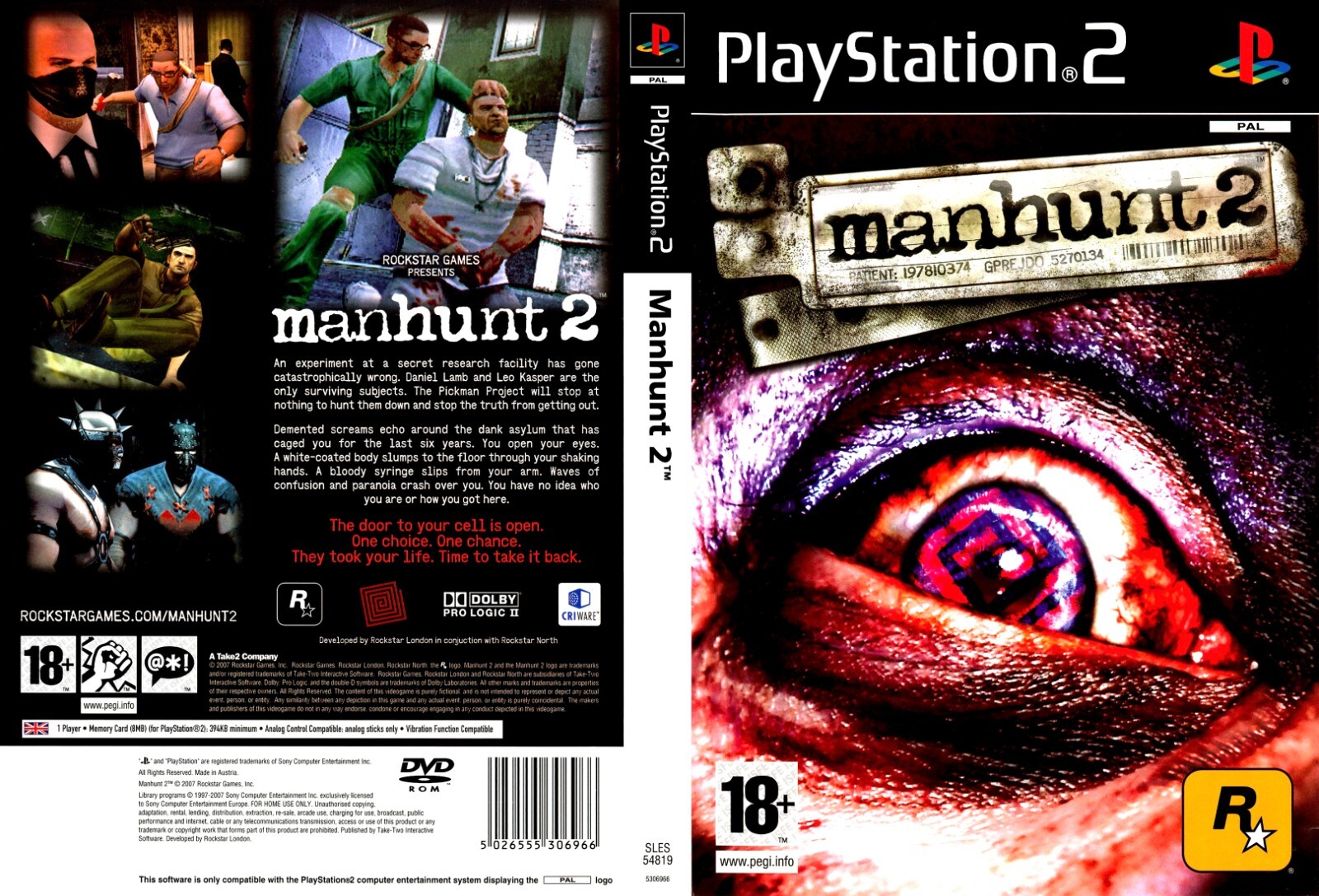 Manhunt 2 PS2 Game Case Box Cover Work Only (No Game)