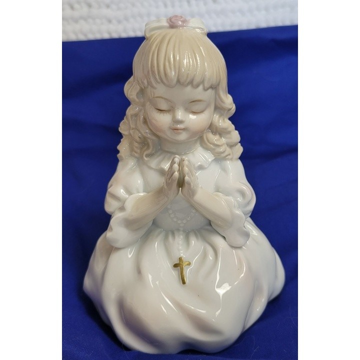 Figurine Night Light Praying Blonde Girl Porcelain Rosary no cord or light