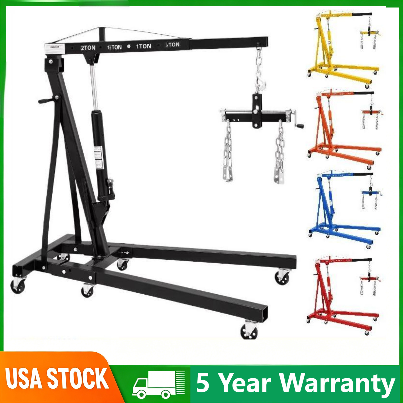 2 Ton 4400LB Folding Engine Crane, Hydraulic Cherry Picker Hoist w/ Leveler