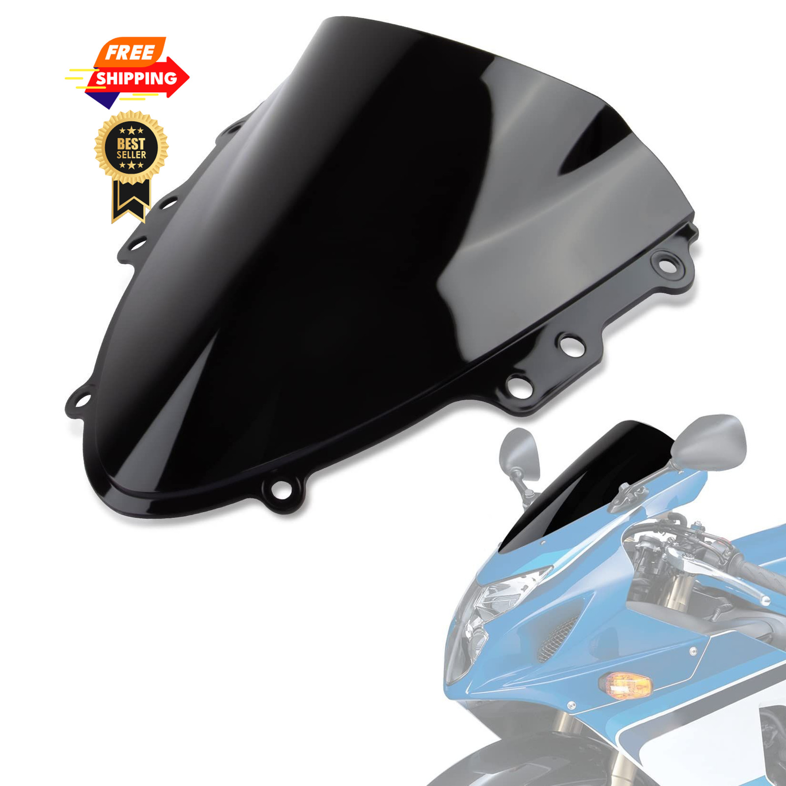 PSLER Windshield WindScreen Double Bubble for GSXR600 750 K4 2004-2005, Black