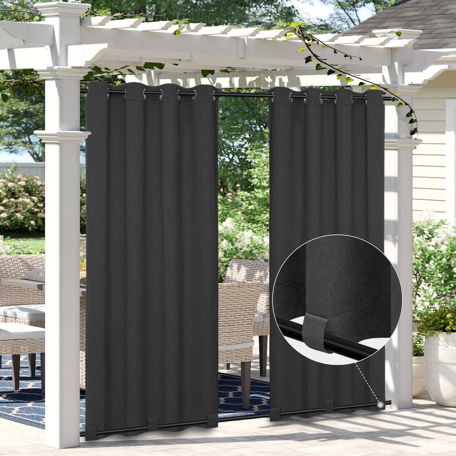 Easy-Going Linen Look Outdoor Curtains Waterproof Windproof Porch Curtains, Soft