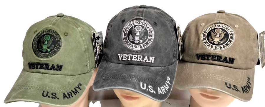U.S. Army Veteran Emblem COTTON TWILL (BLACK) EMBROIDERED Cap Hat LICENSED