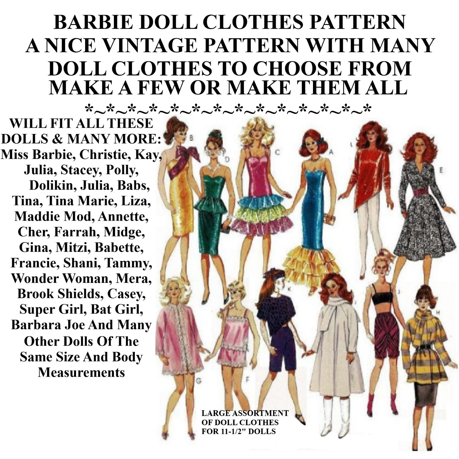 Barbie Doll Clothes Vintage Sewing Pattern That Fits Many Other 11-1/2" Dolls