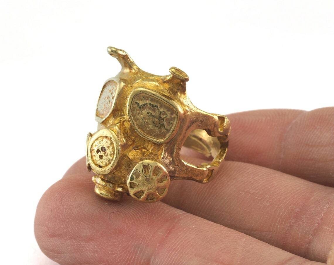 Gas Mask Adjustable Raw brass (19.5mm 9.5US inner size) 3384 ring27
