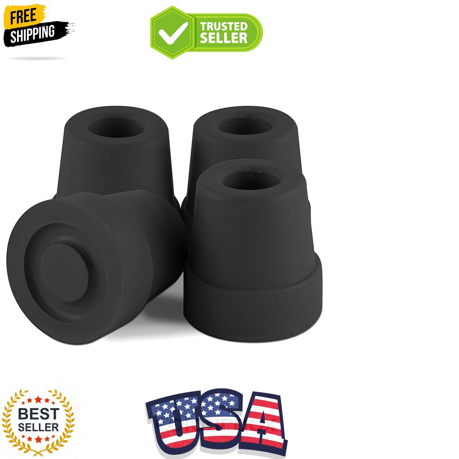 Replacement Quad Cane Tips, Black, 1/2 Inch