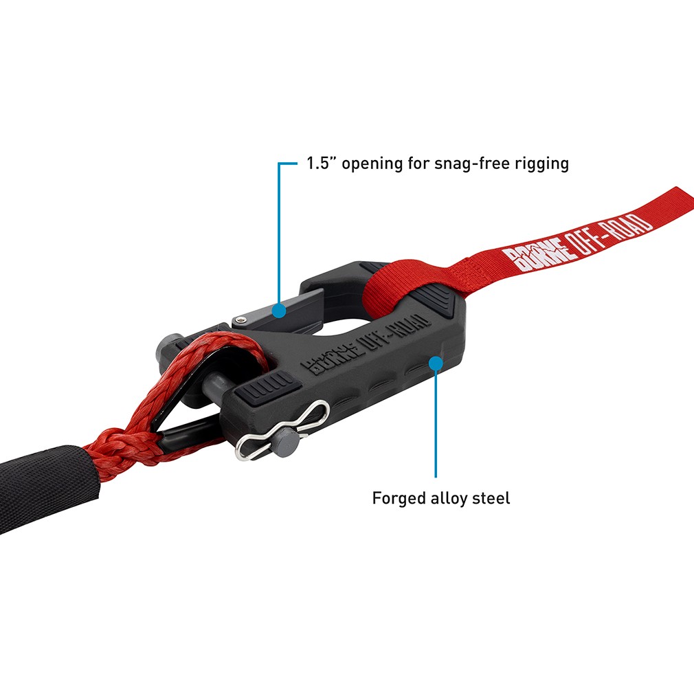 Borne Off-Road Replacement Synthetic Winch Rope, Hook, and Tether Strap, Red