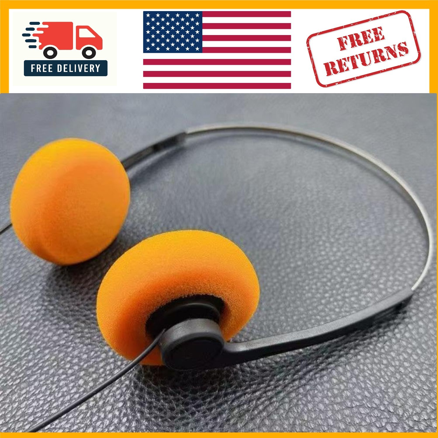 Hi-Fi Orange Retro Headphones - Stylish Over-Ear Earphones for Music Lovers