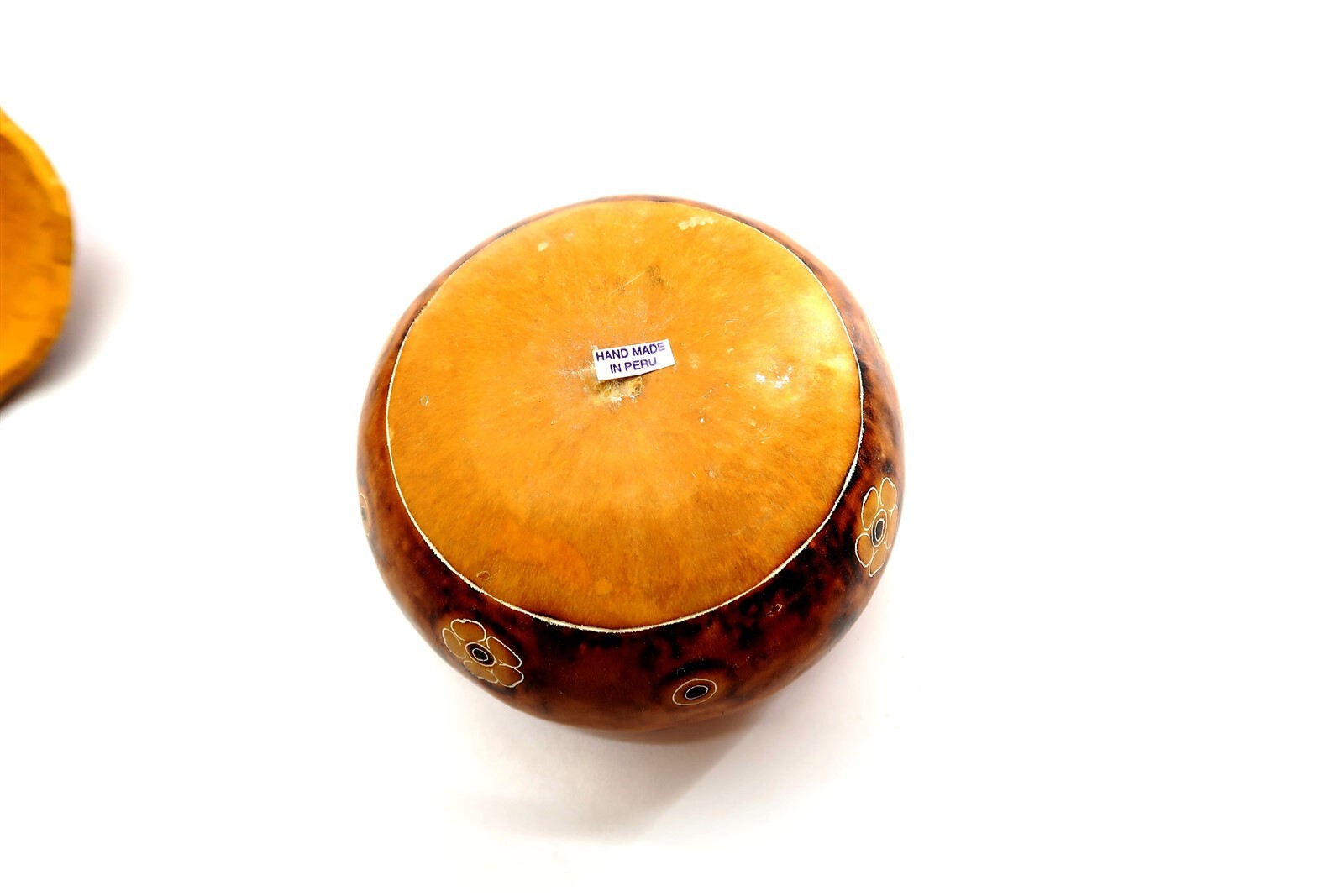 Peruvian Decorative TRINKET BOX Gourd Folk Art with Flowers from Peru 3.5" Tall