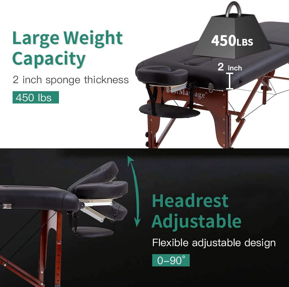 Massage Bed Portable Massage Table Lash Bed Height Adjustable 2 Fold Table
