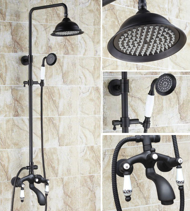 Black Oil Rubbed Brass Bathroom Rainfall Shower Faucet Set Tub Mixer Tap 2hg134