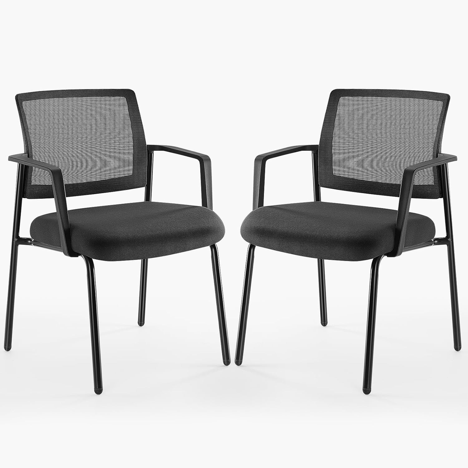 Black Stackable Arm Chairs W/ Mesh Back & Upholstered Fabric Sturdy Metal Frame