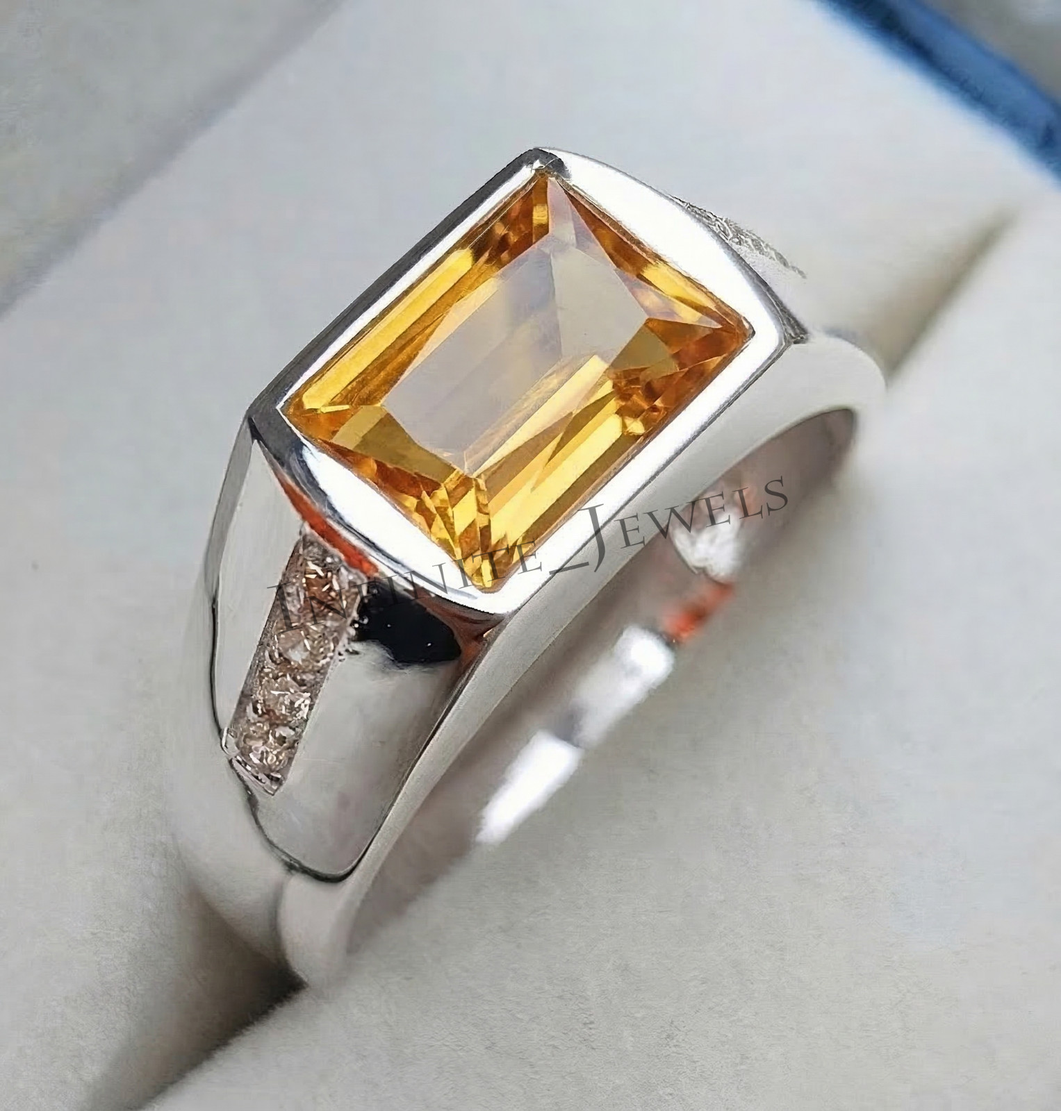 Men’s Citrine Engagement Ring 925 Sterling Silver Handmade Yellow Gemstone Ring