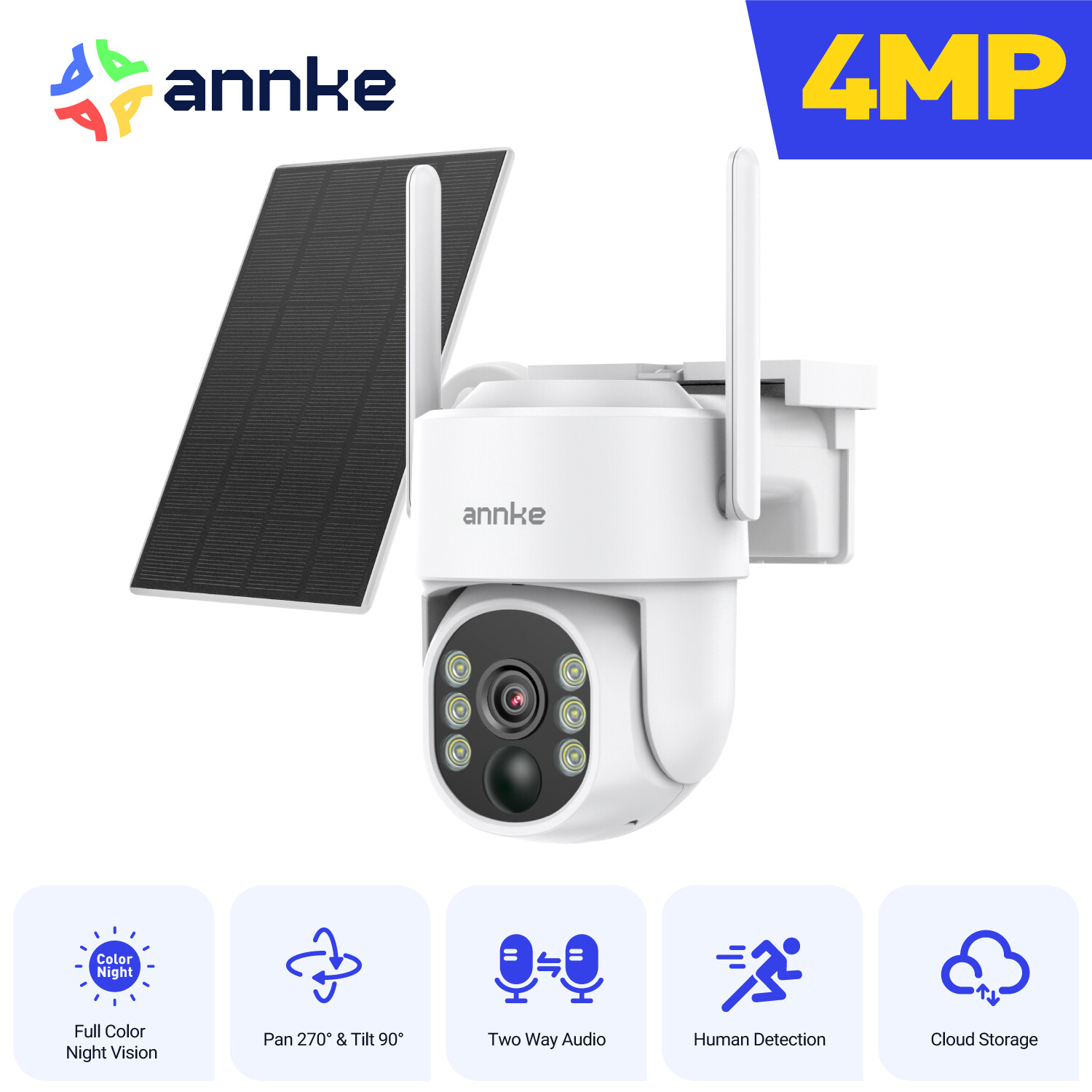 ANNKE 4MP Solar Battery Wireless PT Security Camera Two-Way Audio Color Night