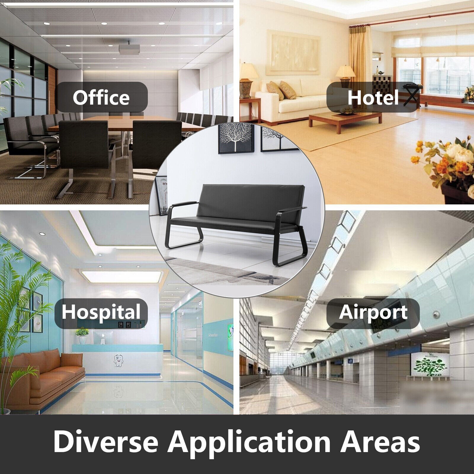 2 PCS Waiting Room Chair Reception PVC Leather Office Airport Bank Bench Guest