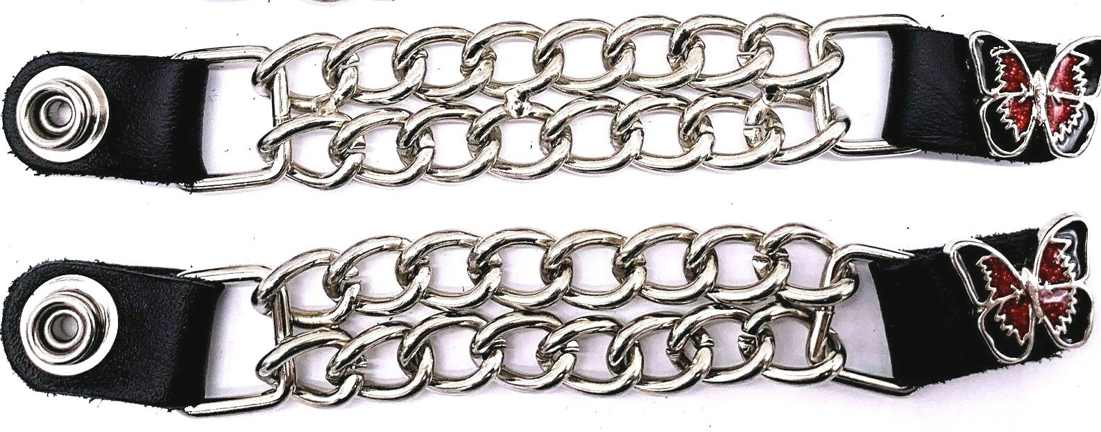 2 RED BUTTERFLY WOMEN'S DOUBLE CHAIN MOTORCYCLE BIKER VEST EXTENDERS MADE IN USA