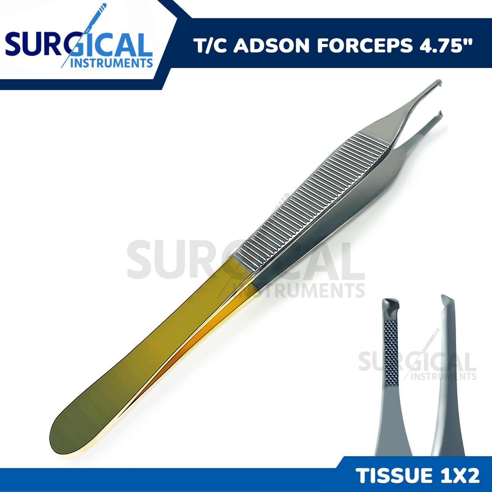 T/C Plastic Surgery Adson Tissue 1 x 2 Delicate Forceps 4.75" German Grade