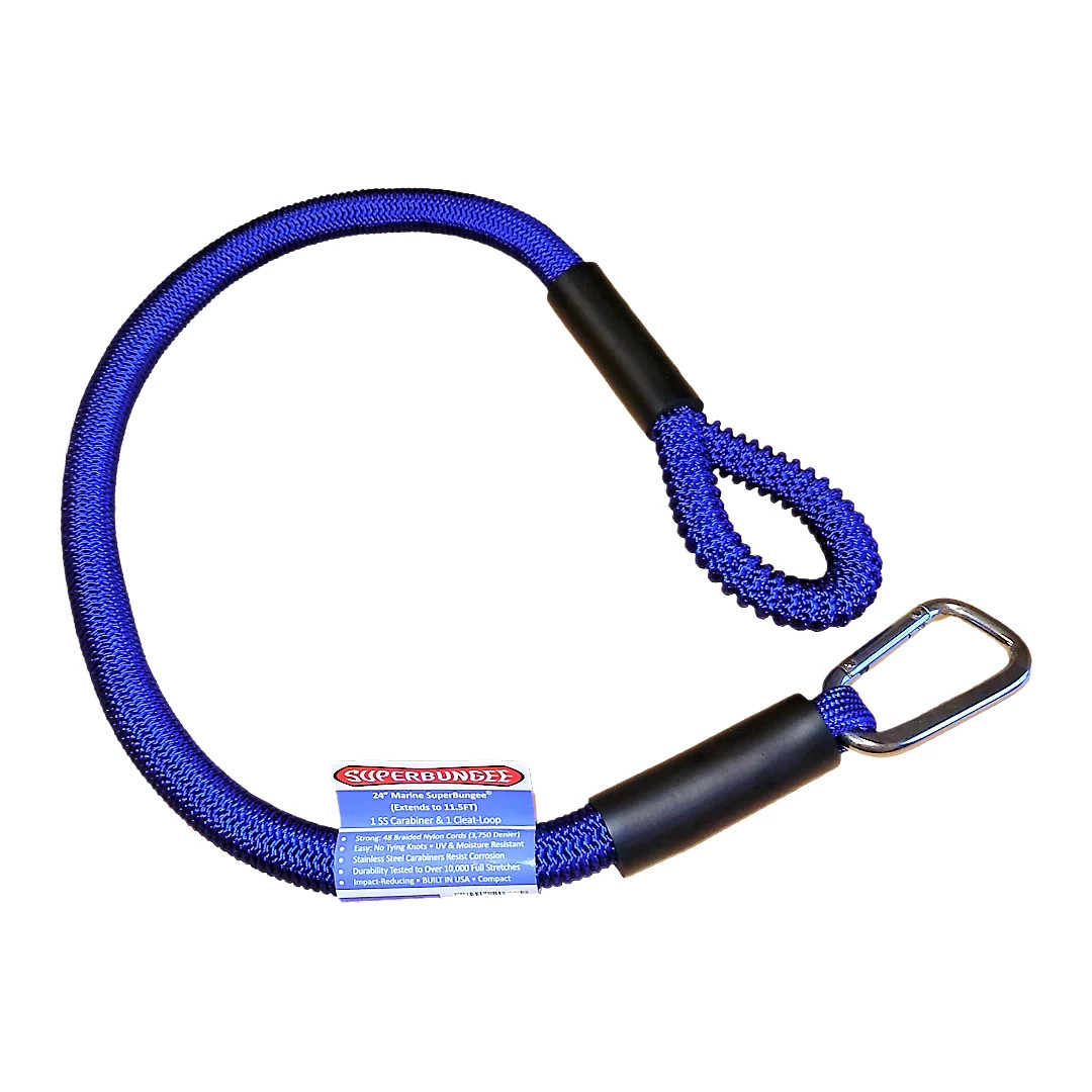 SuperBungee Blue 24 in. Marine Cord with 1 Stainless Steel Carabiner Hook, 1 Loo