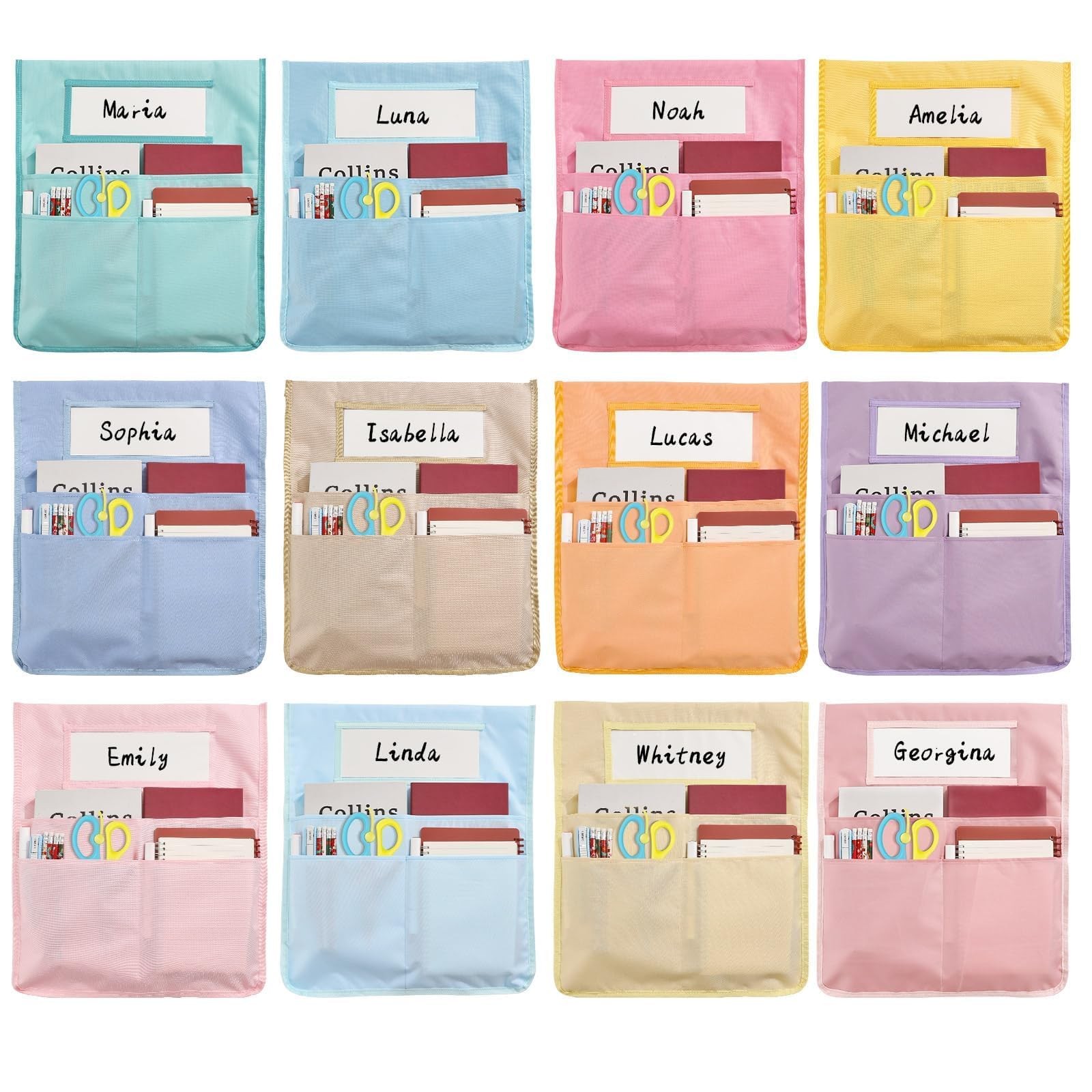 gisgfim 12 Pcs Chair Pockets for Classroom 16.7 x 19.3 Inch s with Name Tag C...