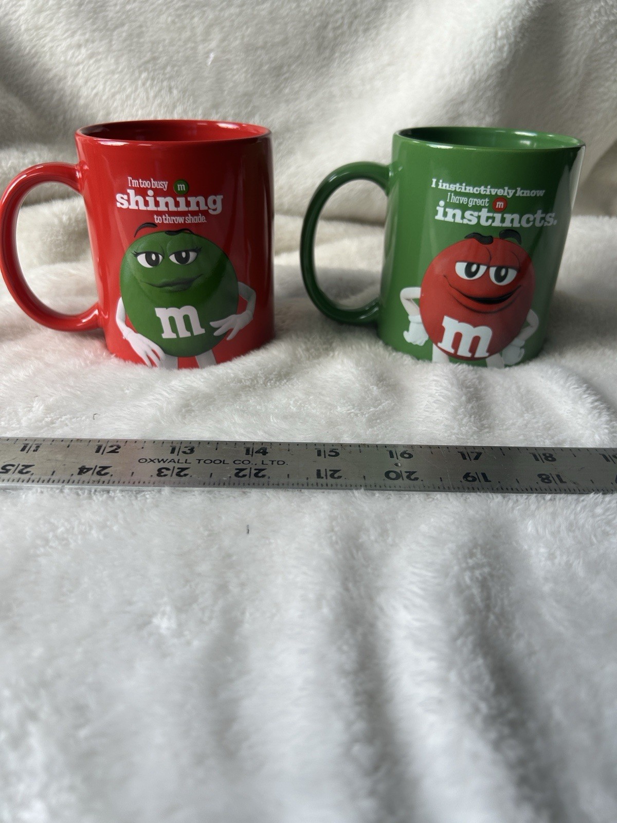 M&M Collectible Candy Ceramic Christmas Colors Coffee Cups/Mugs Set of 2