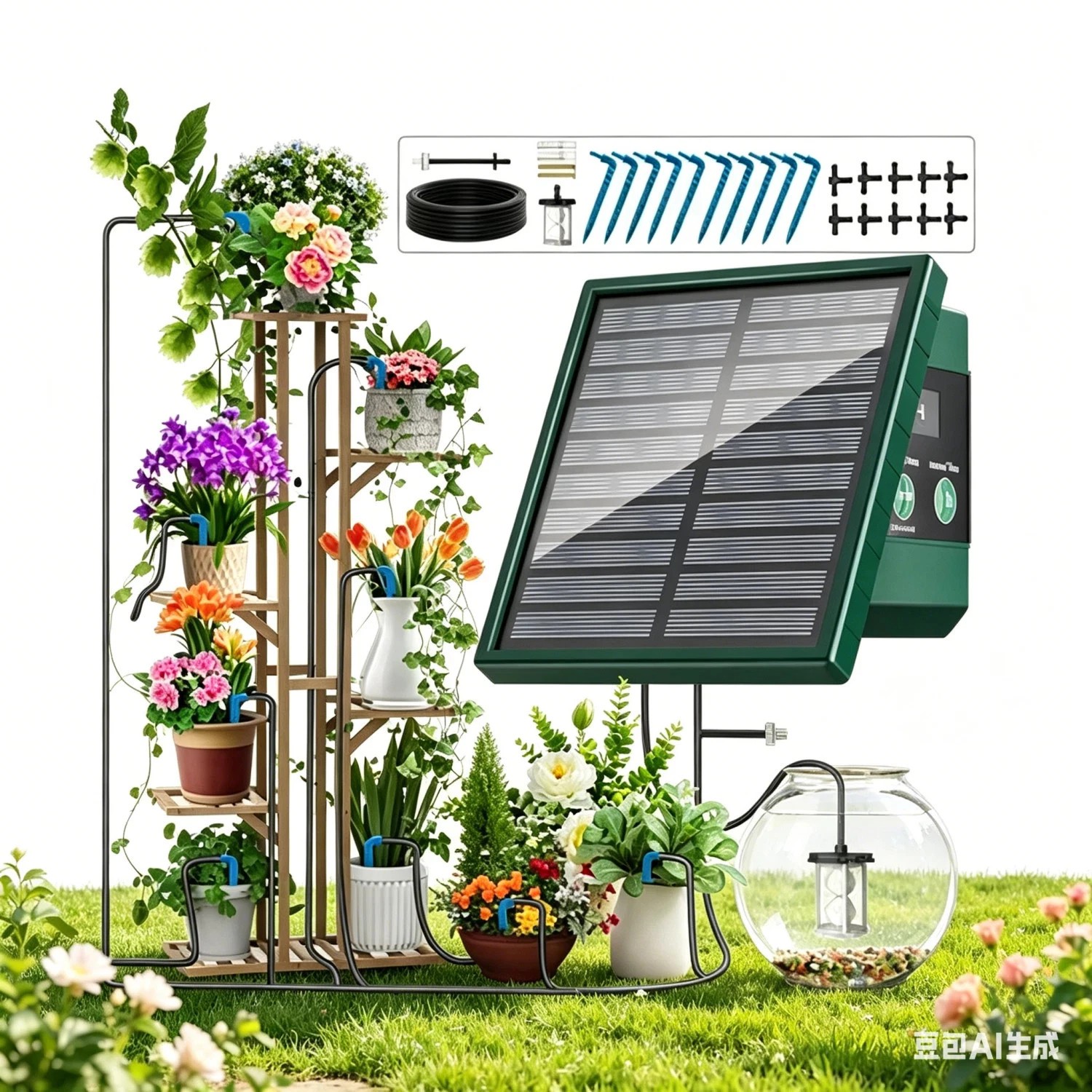 Solar Watering Programmes Irrigation System 300 with 10M Hose and 10 Drip Tips