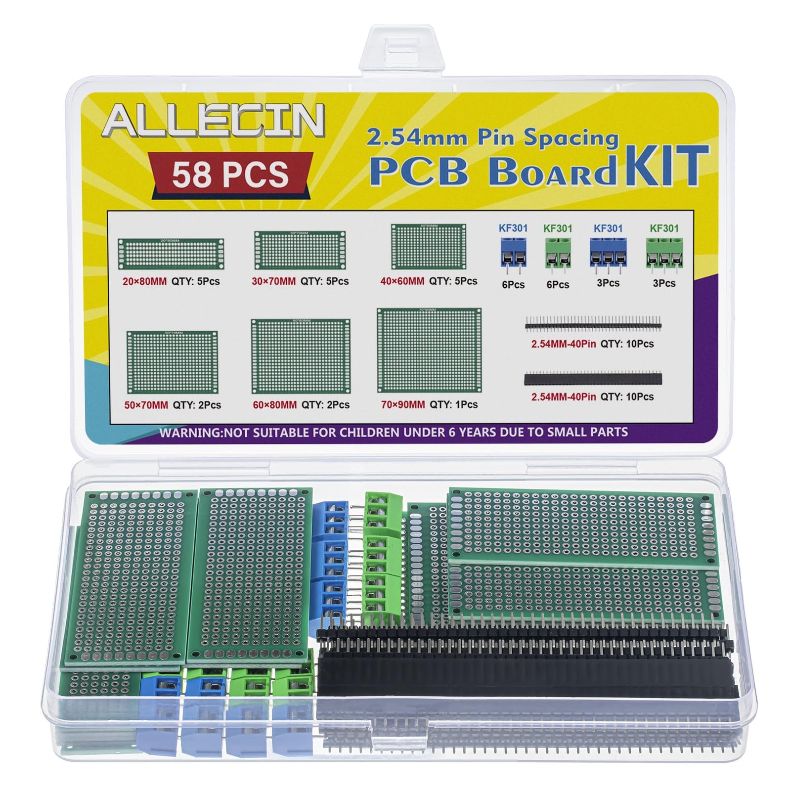 58Pcs Double Sided PCB Circuit Prototype Solder Board Header Terminal Blocks