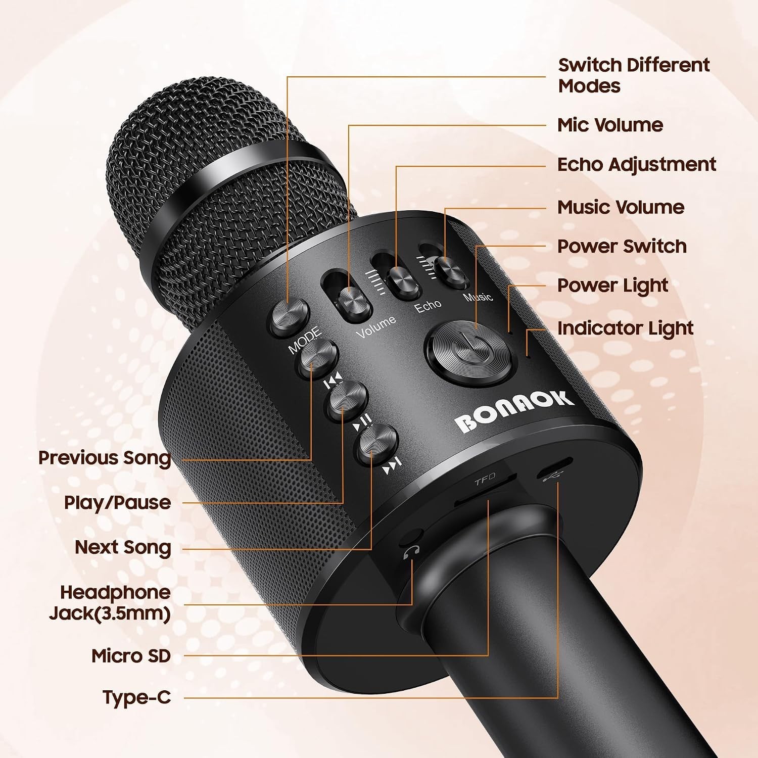 Bluetooth Karaoke Microphone with Volume Control - Perfect for Fun Gatherings