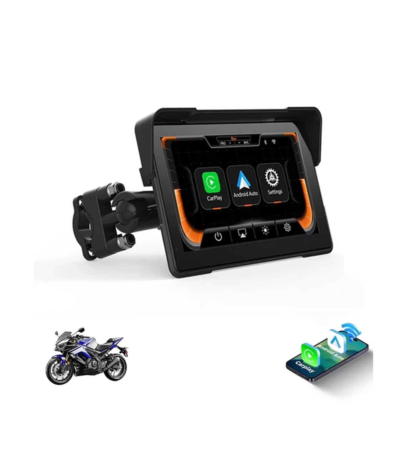 C7 Motorcycle Carplay, GPS Navigation System with Apple CarPlay & Android Aut...