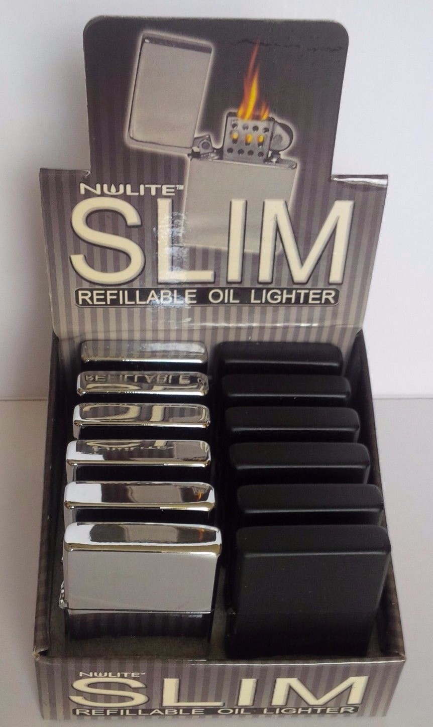 12 X Nulite Slim Refillable Oil Lighter - Comes in a Display Box (12 in box)