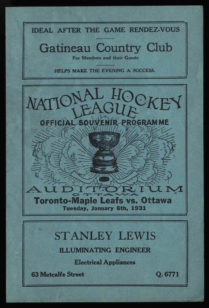 1930-31 1931 TORONTO MAPLE LEAFS @ OTTAWA SENATORS HQ HOCKEY PROGRAM KING CLANCY