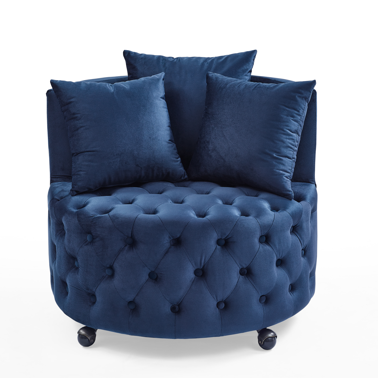Velvet Upholstered Swivel Chair for Living Room w/ Button Tufted Design, Blue