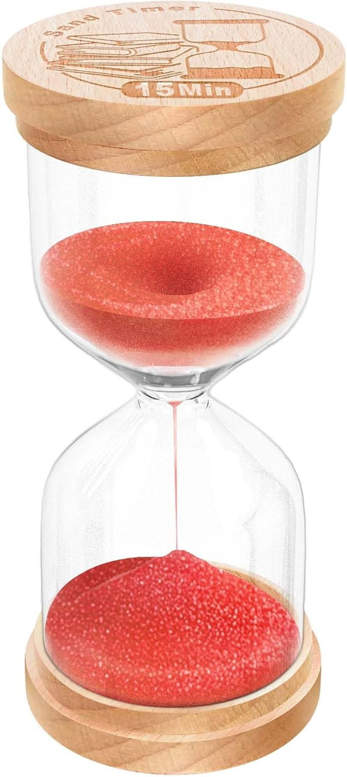 15 Minute Sand Timer Hourglass, Beech Wood Hourglass Sand Clock, Small Red Woode