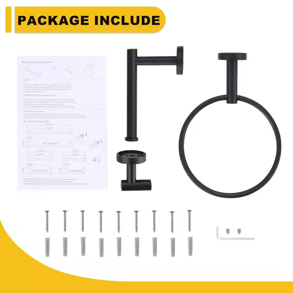 3-Piece Bath Hardware Set with Mounting Hardware in Matte Black