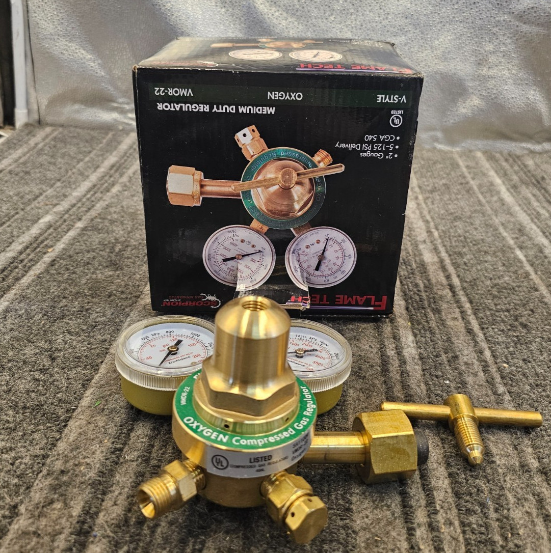 Flame Tech VMOR-22 Scorpion Gas Apparatus Medium Duty Oxygen Regulator V-Style