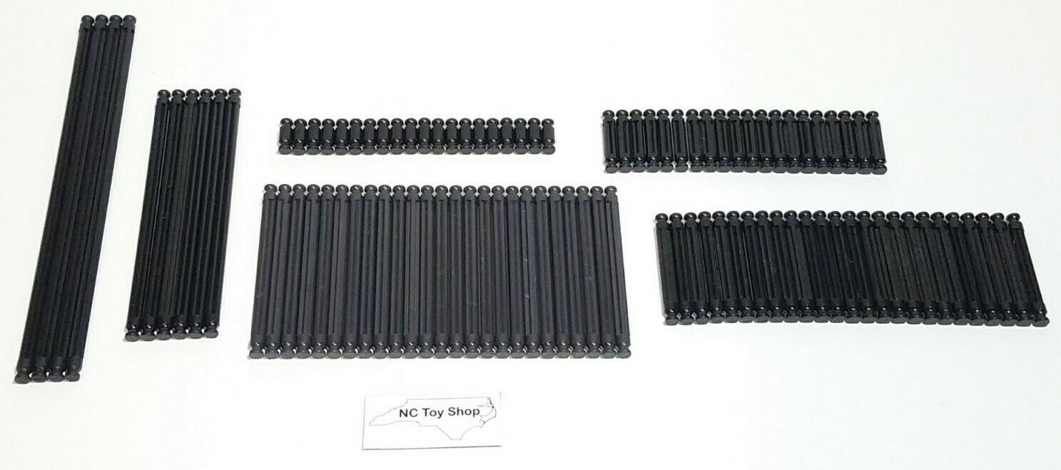 100 K'NEX Rare Black Rods, All 6 Standard Sizes Mix Parts, Dark Gray KNEX