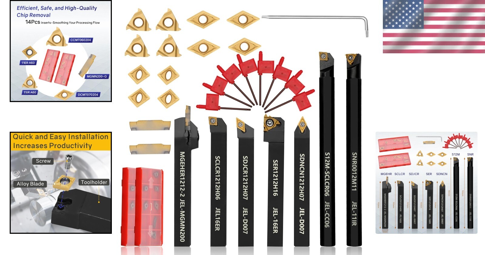 Versatile 21-Pc Indexable Lathe Tool Kit with Shock-Proof Holders & Inserts