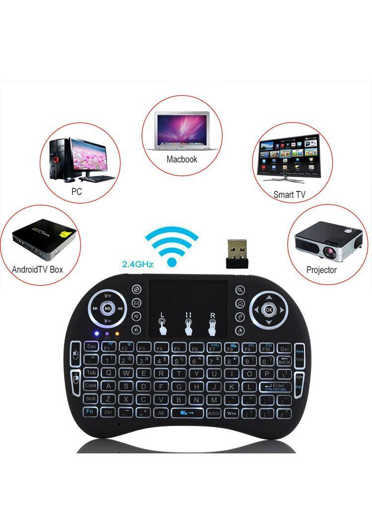 2.4gHz - Backlit Mini Wireless Handheld Keyboard Mouse Touchpad Black - 7 COLOR