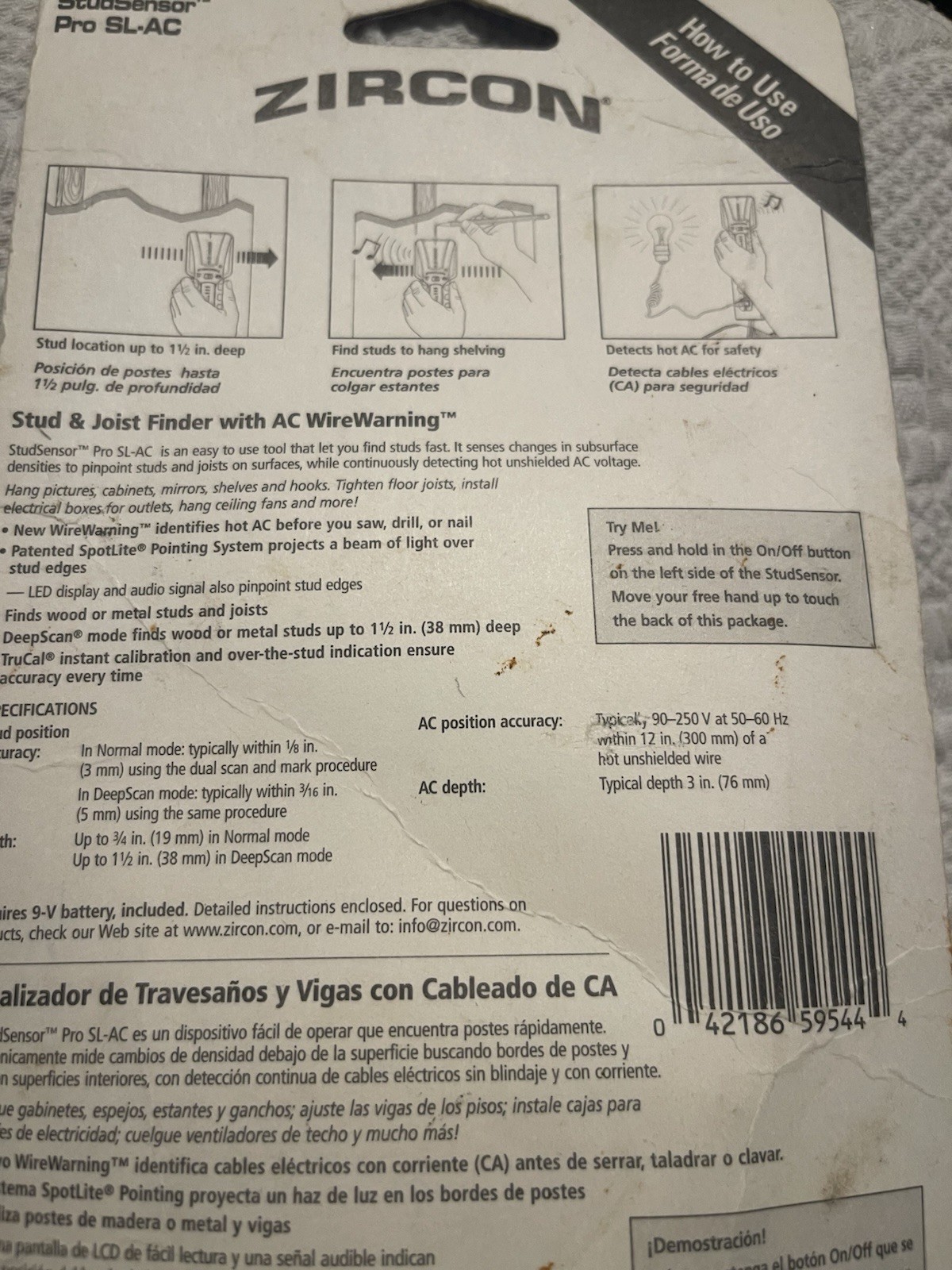 Zircon Stud & Joist Finder Pre Owned In Original Packaging