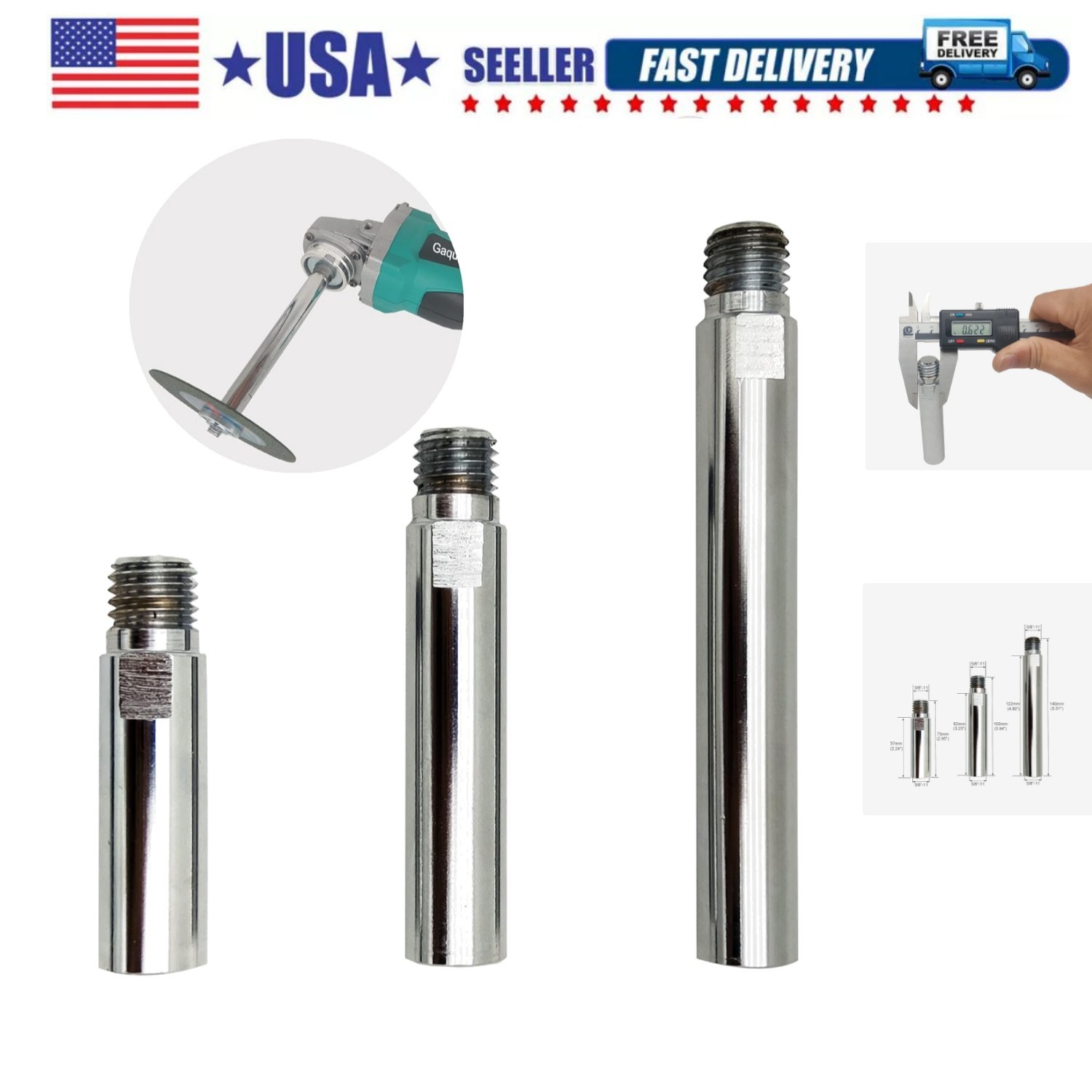 5/8"-11 Thread Angle Grinder Extension Shaft Set Connecting Rotary Rod Car Po...