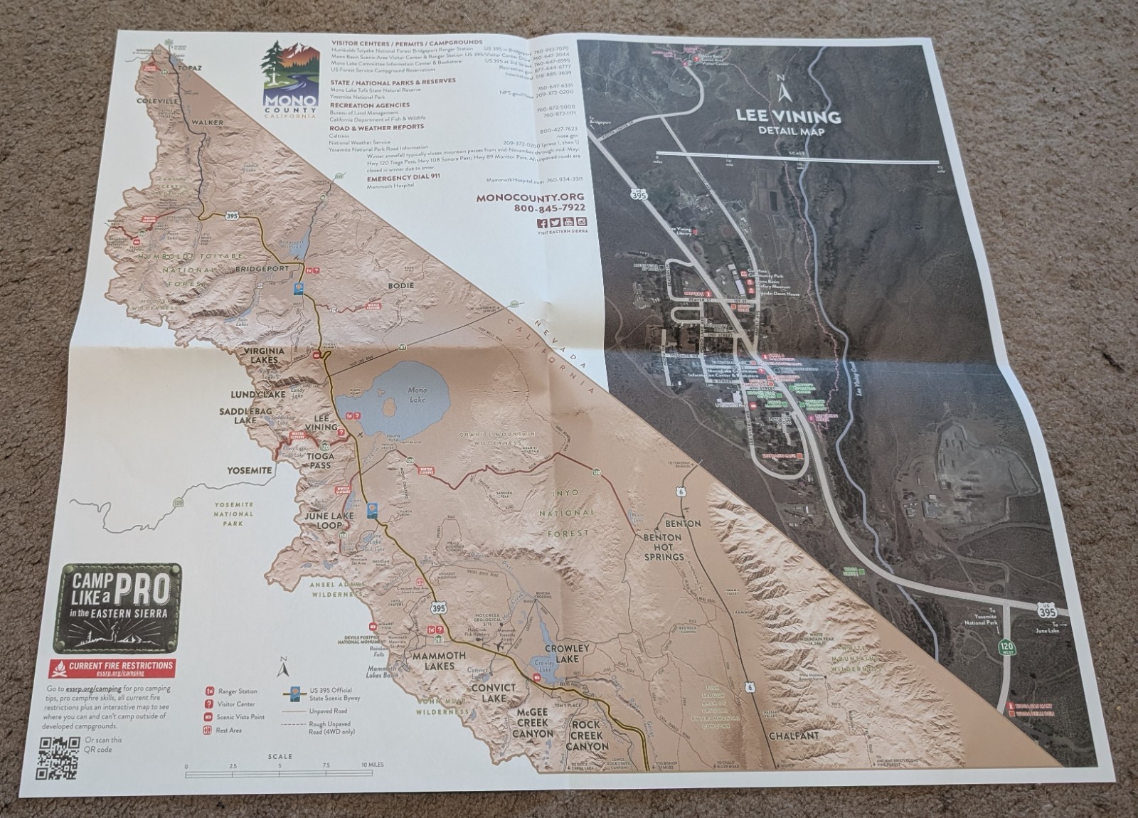 Lee Vining and Mono Basin Recreation Map + Lee Vining detailed Map