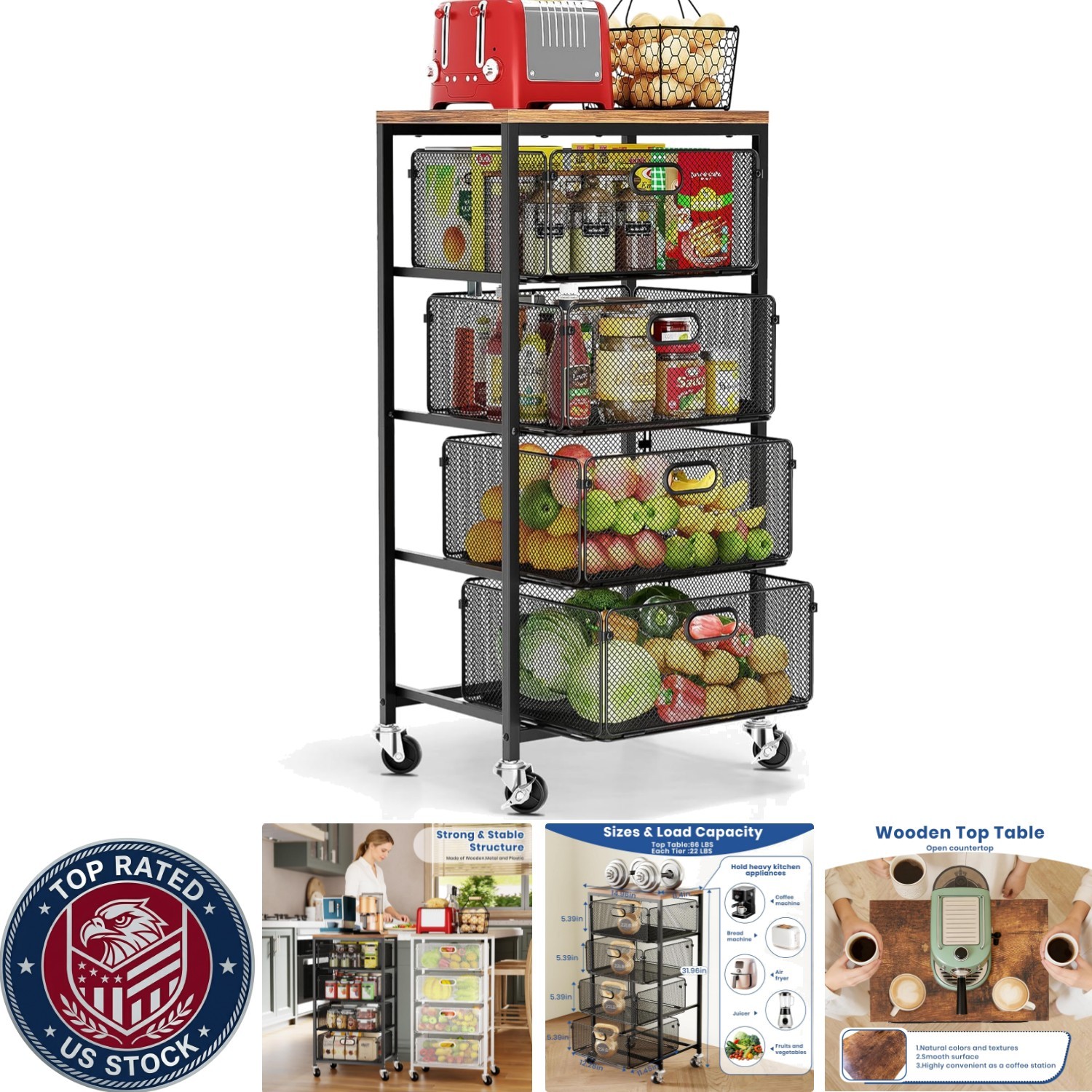 Multi-Functional 4-Tier Rolling Organizer Cart - Ideal for Kitchen & Crafts