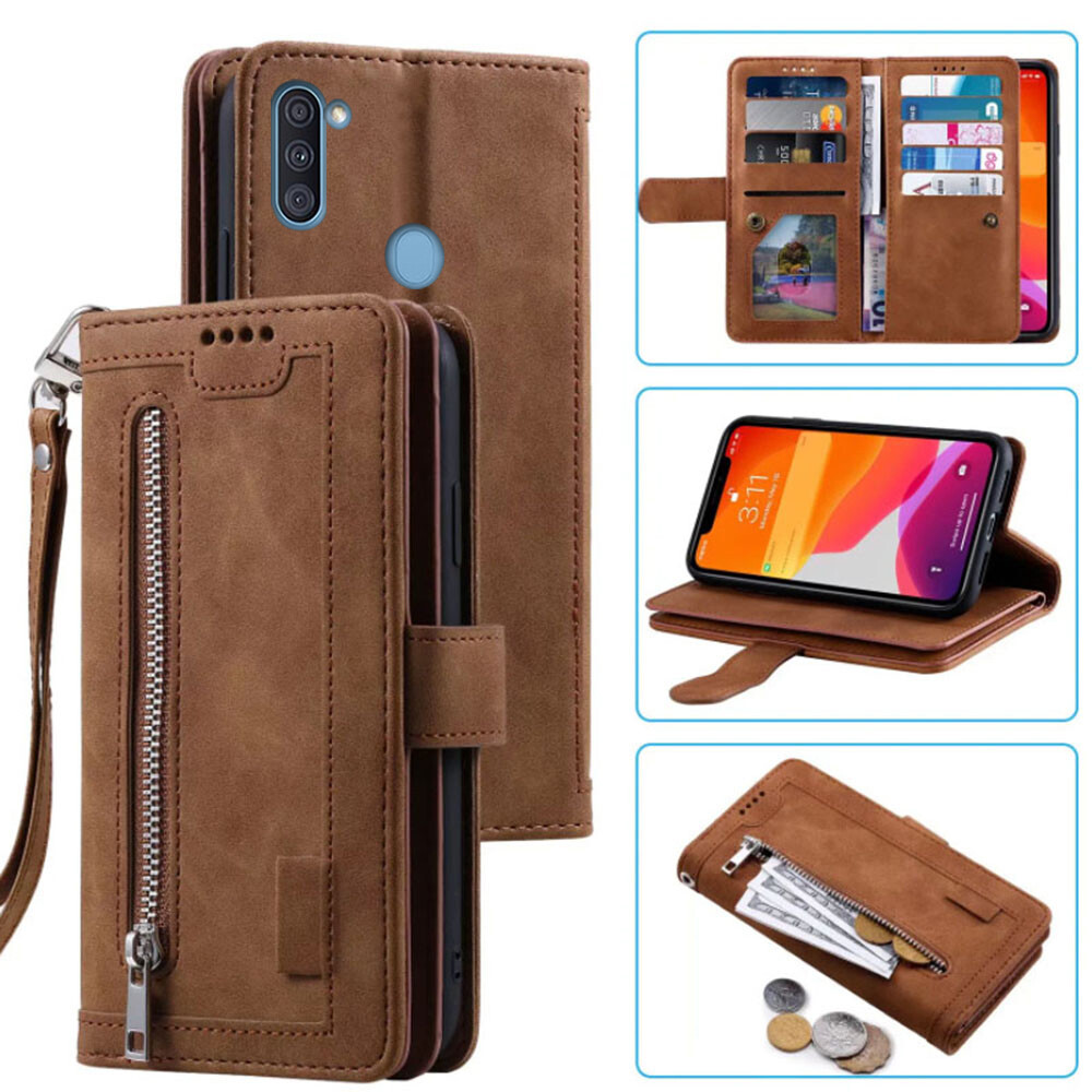 For Samsung Galaxy A11 Wallet Case,Leather Zipper Magnetic Flip Card Case