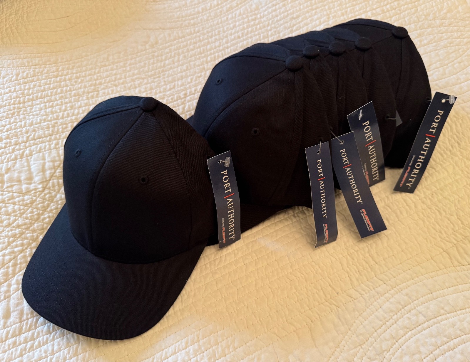 Lot of 6 or 12 Port Authority Hats, Black FlexFit, Large/X-Large, L/XL, C865